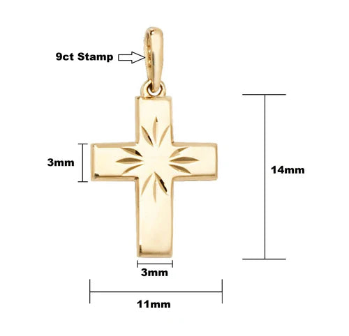 Diamond Cut Cross Pendant 9K Yellow Gold, Tiny Small Cross Pendant, Shiny Cross, Cross for Woman, Cross For Men