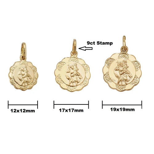 St Christopher Pendant, 9ct St Christopher Medallion Charm Pendant, 375 Hallmarked, Small-Medium-Large