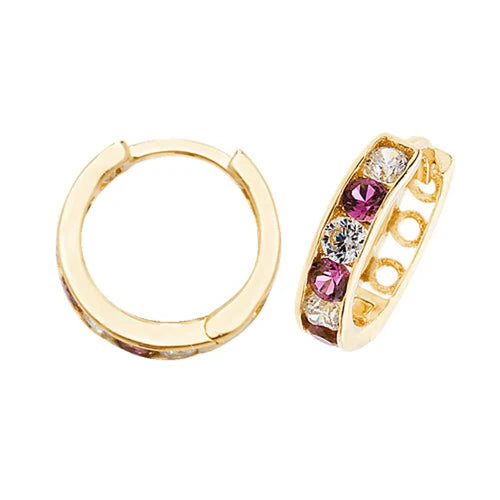 9ct Yellow Gold Ruby, Huggie Hinged Hoop Earrings, Gold Hinged Earrings