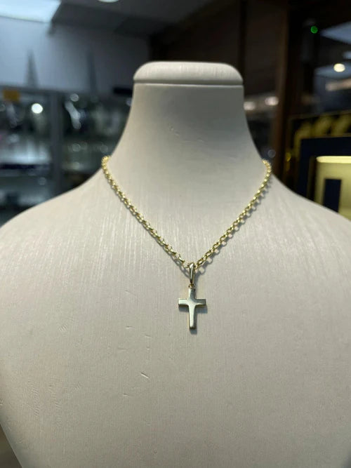 9ct Yellow Gold Tiny Small Sized Cross Pendant, Cross Charm Shiny, Plain Gold Cross, Cross for Woman, Cross For Man, 14x9mm