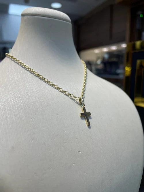 9ct Yellow Gold Tiny Small Sized Cross Pendant, Cross Charm Shiny, Plain Gold Cross, Cross for Woman, Cross For Man, 14x9mm
