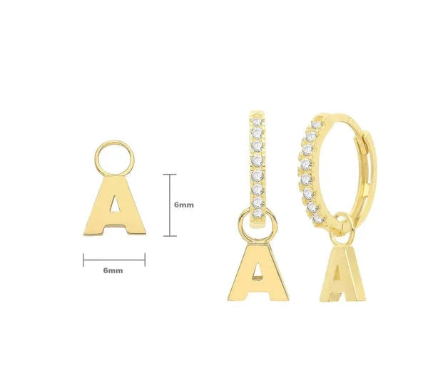 Initial Letter Earring Charm, 9ct Solid Gold Earring Charm For Earring, A to Z, 375 Stamped, 9 Carat Gold Charm