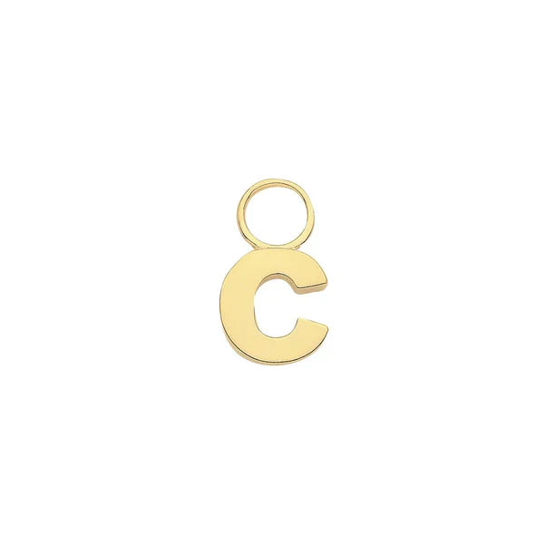 Initial Letter Earring Charm, 9ct Solid Gold Earring Charm For Earring, A to Z, 375 Stamped, 9 Carat Gold Charm