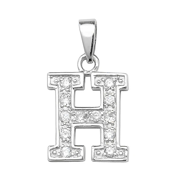 INITIALS LETTERS PENDANT A to Z 925 Sterling Silver Simulated Diamond CZ Design UK Hallmarked