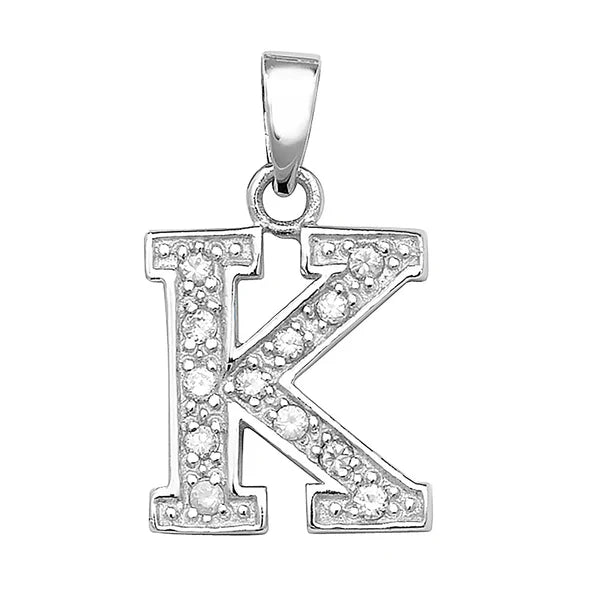 INITIALS LETTERS PENDANT A to Z 925 Sterling Silver Simulated Diamond CZ Design UK Hallmarked