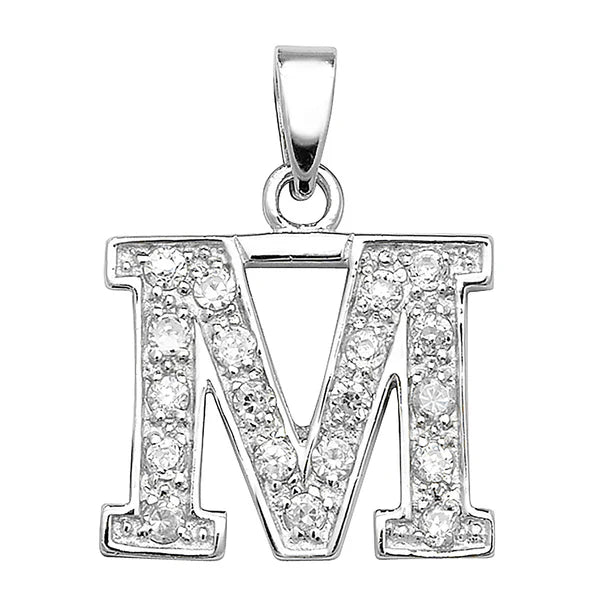 INITIALS LETTERS PENDANT A to Z 925 Sterling Silver Simulated Diamond CZ Design UK Hallmarked