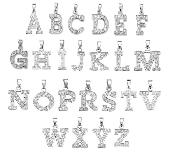 INITIALS LETTERS PENDANT A to Z 925 Sterling Silver Simulated Diamond CZ Design UK Hallmarked