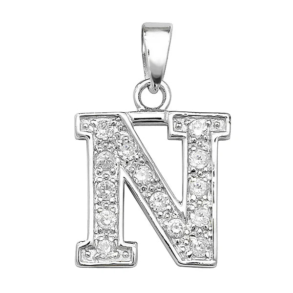 INITIALS LETTERS PENDANT A to Z 925 Sterling Silver Simulated Diamond CZ Design UK Hallmarked