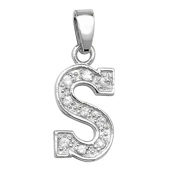 INITIALS LETTERS PENDANT A to Z 925 Sterling Silver Simulated Diamond CZ Design UK Hallmarked