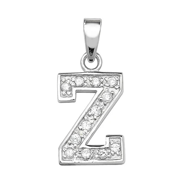 INITIALS LETTERS PENDANT A to Z 925 Sterling Silver Simulated Diamond CZ Design UK Hallmarked