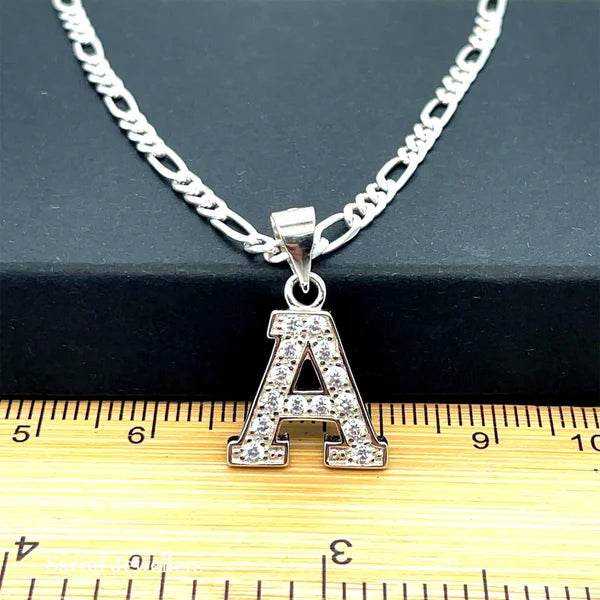 INITIALS LETTERS PENDANT A to Z 925 Sterling Silver Simulated Diamond CZ Design UK Hallmarked