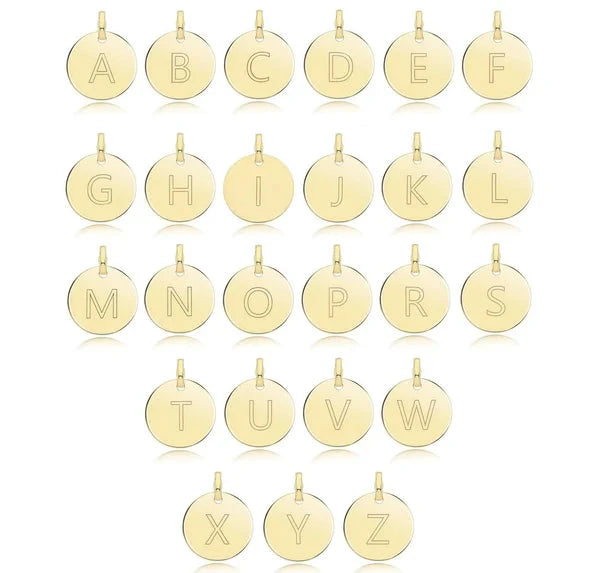 Round Plain Initial Letter Pendant, 9ct Solid Gold Pendant For Necklace, Inital Charm, A to Z, 375 Stamped, 9 Carat Gold Pendant