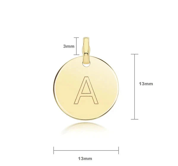 Round Plain Initial Letter Pendant, 9ct Solid Gold Pendant For Necklace, Inital Charm, A to Z, 375 Stamped, 9 Carat Gold Pendant