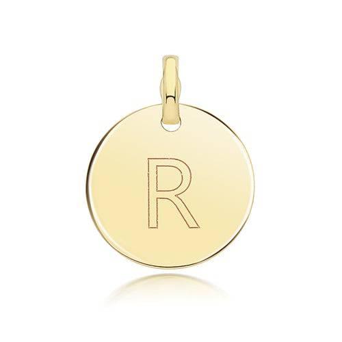 Round Plain Initial Letter Pendant, 9ct Solid Gold Pendant For Necklace, Inital Charm, A to Z, 375 Stamped, 9 Carat Gold Pendant