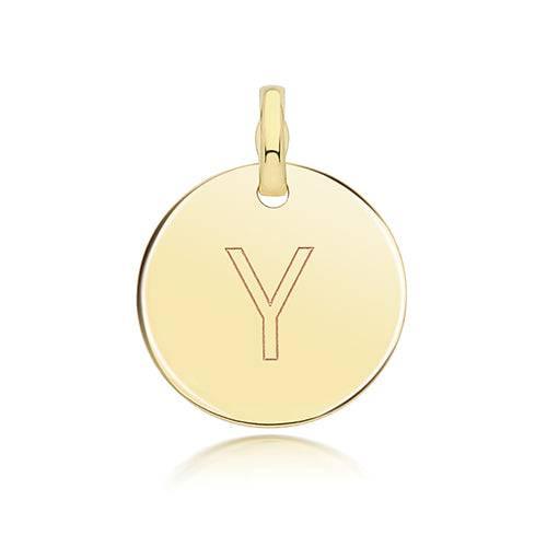 Round Plain Initial Letter Pendant, 9ct Solid Gold Pendant For Necklace, Inital Charm, A to Z, 375 Stamped, 9 Carat Gold Pendant