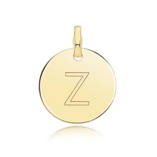 Round Plain Initial Letter Pendant, 9ct Solid Gold Pendant For Necklace, Inital Charm, A to Z, 375 Stamped, 9 Carat Gold Pendant