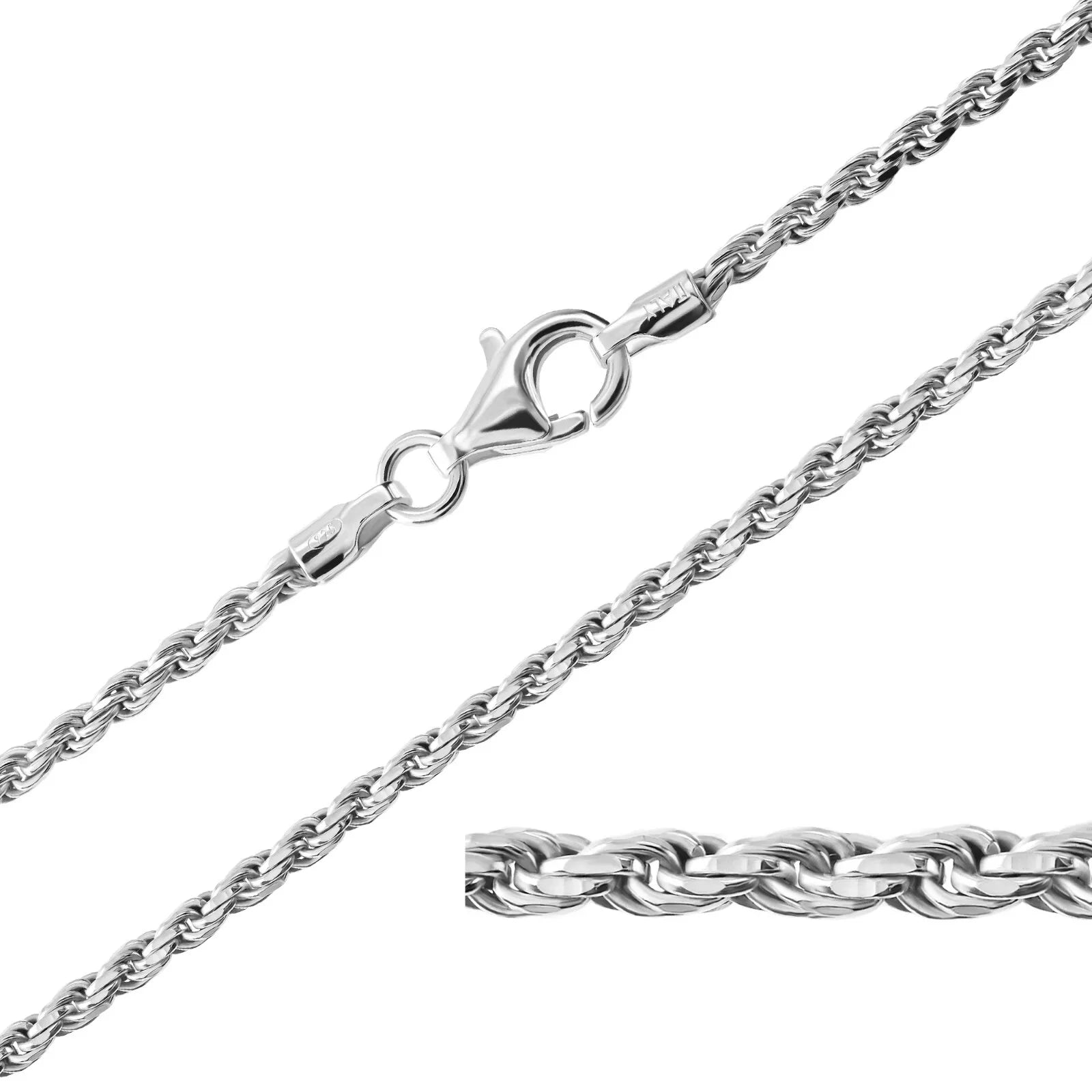 925 Sterling Silver Rope Chain Necklace 1.8mm 14" 16" 18" 20" 22" 24" 26" 28" 30
