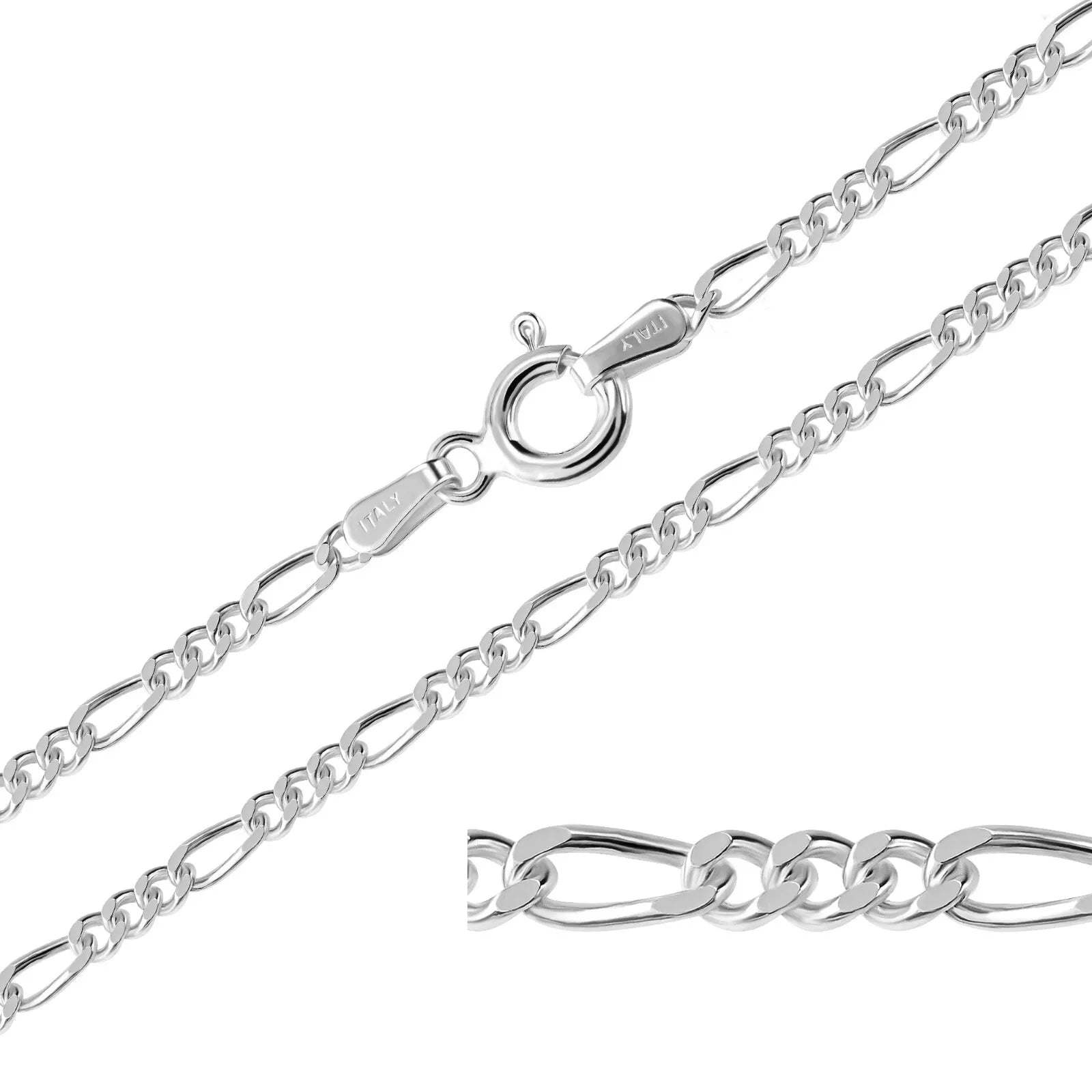 925 Sterling Silver Figaro Chain Necklace 2mm 14" 16" 18" 20" 22" 24" 26" 28" 30