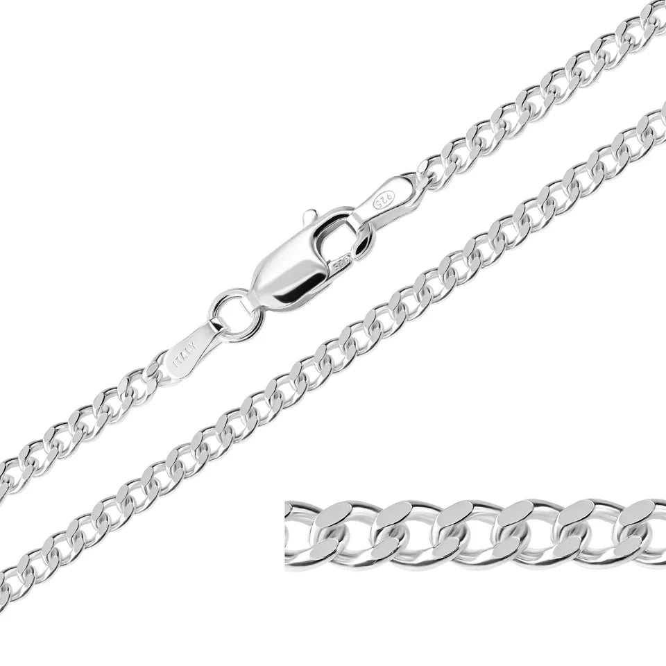 925 Sterling Silver Curb Chain Necklace 14" 16" 18" 20" 22" 24" 26" 28" 30"