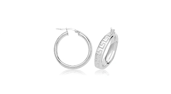 Silver BYZANTINE HOOP EARRINGS 925 Sterling Silver Diamond Cut GREEK Design UK Hallmarked