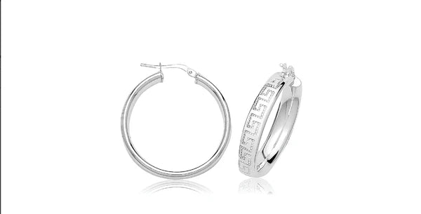 Silver BYZANTINE HOOP EARRINGS 925 Sterling Silver Diamond Cut GREEK Design UK Hallmarked