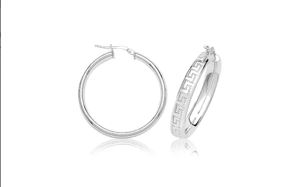 Silver BYZANTINE HOOP EARRINGS 925 Sterling Silver Diamond Cut GREEK Design UK Hallmarked