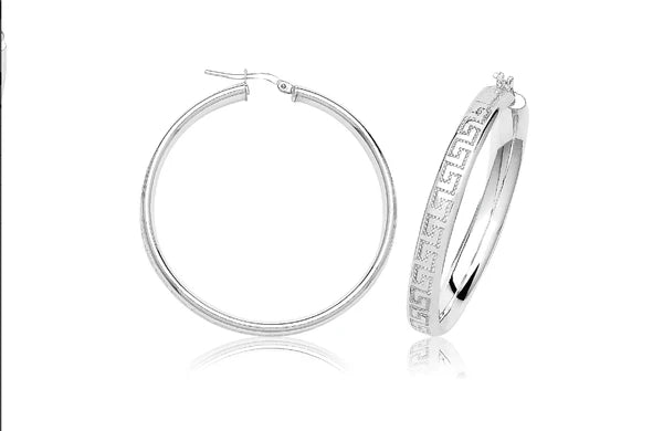 Silver BYZANTINE HOOP EARRINGS 925 Sterling Silver Diamond Cut GREEK Design UK Hallmarked