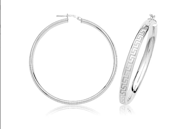 Silver BYZANTINE HOOP EARRINGS 925 Sterling Silver Diamond Cut GREEK Design UK Hallmarked
