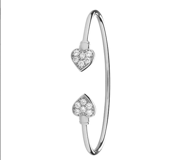 Silver Mainden Double Heart Bangle CZ Simulated Diamond Design