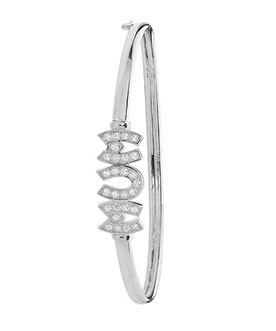 Silver MUM Round Ladies Bangle CZ Simulated Diamond Design