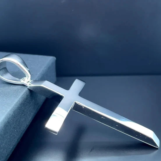 Solid 925 Sterling Silver Cross Heavy Plain Design UK Hallmarked