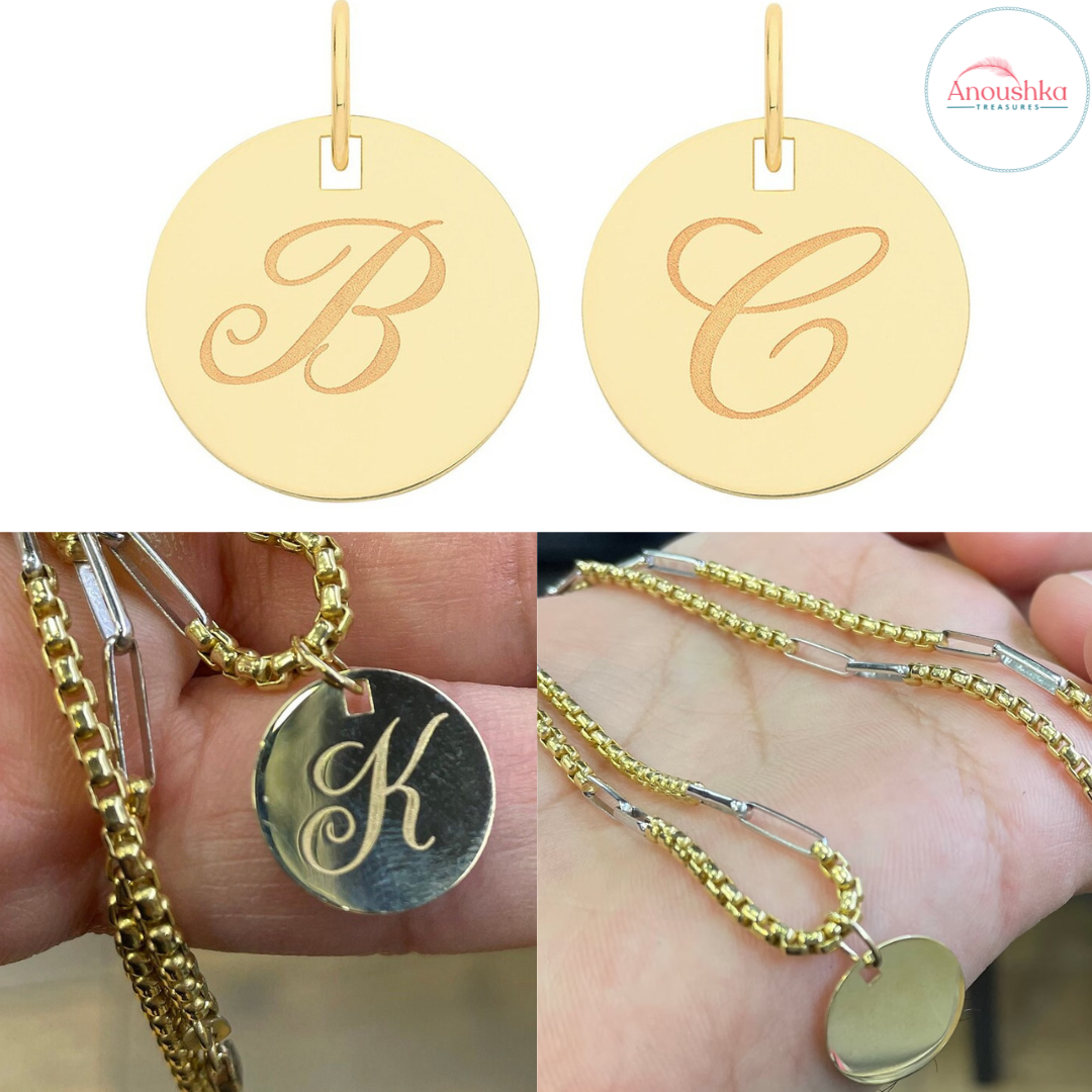 Serif Italics in round frame, Initials Pendants
