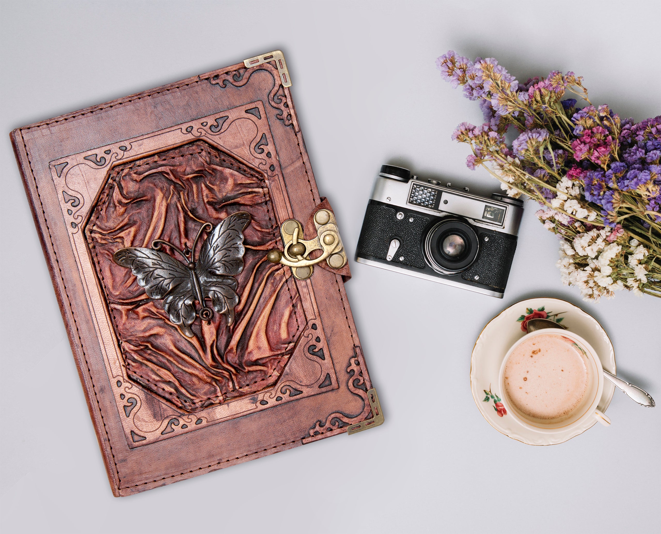 Refillable handmade vintage look Leather Butterfly skull Journal Notebook Diary Sketch Book /Butterfly Journal/Christmas Birthday Unisex Gift / gift for any age