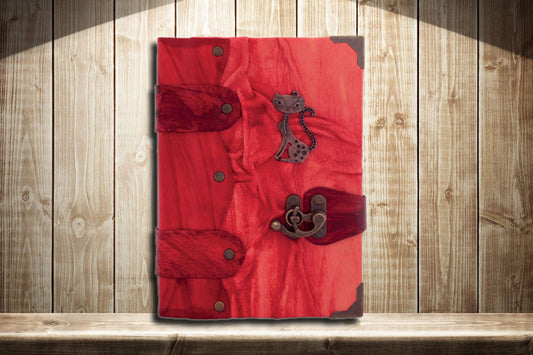 Large Leather Red Cat Journal Notebook Diary Sketch Book /Cat Journal/Christmas Birthday Unisex Gift Mothers day gift