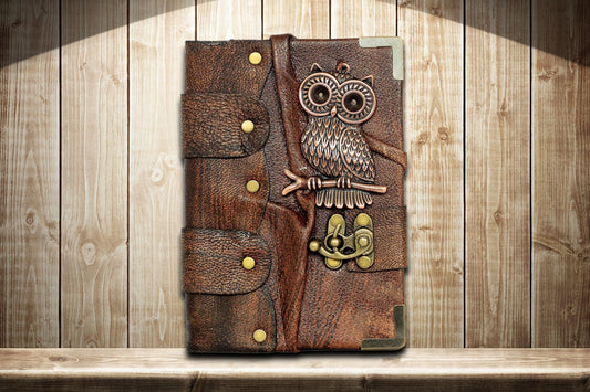 Large Leather Journal Notebook Diary Sketch Book /Owl Journal/Christmas Birthday Unisex Gift Mothers day gift