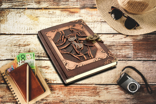 Genuine leather-bound journal notebook featuring tree of life by Anoushka Treasures