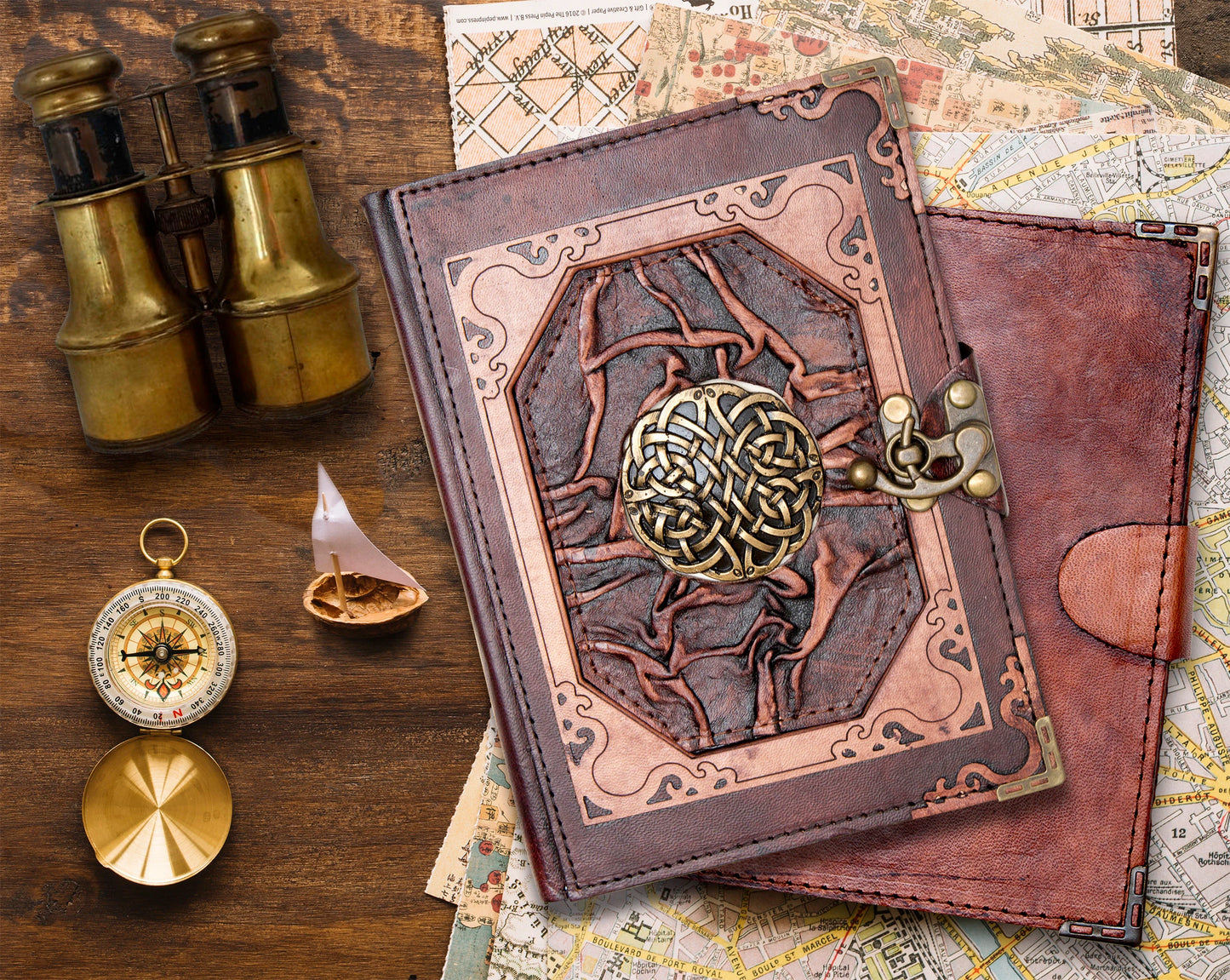 Genuine leather-bound journal notebook featuring tree of life by Anoushka Treasures